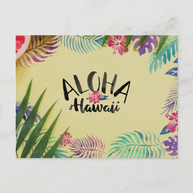 Watercolor Aloha Hawaii Tropical Postcard (Front)