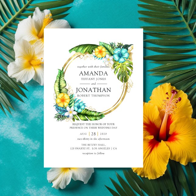 Watercolor Aloha Tropical Summer Beach Wedding Invitation (Creator Uploaded)