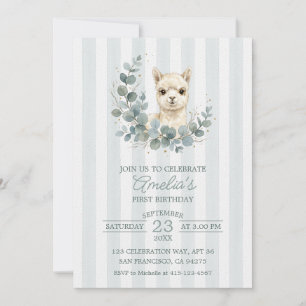 Watercolor Alpaca Birthday Cute Wreath Invite