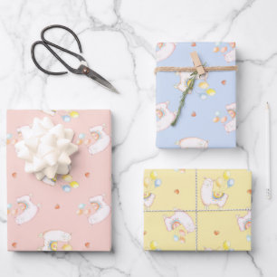 Watercolor Alpaca Birthday Pastel Balloons Pink Wrapping Paper Sheet