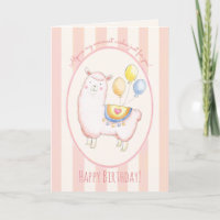 Watercolor Alpaca with Balloon Blush Pink Birthday