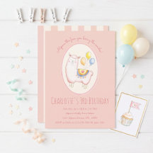 Watercolor Alpaca with Balloon Blush Pink Birthday