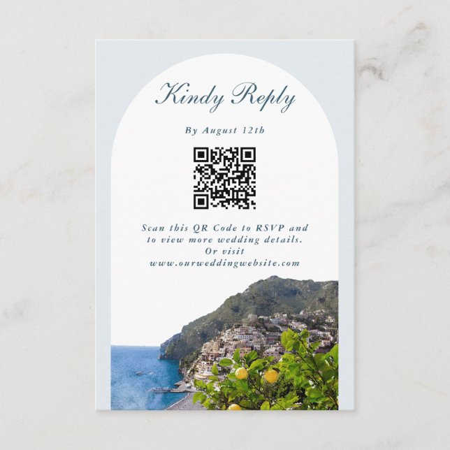 Watercolor Amalfi Coast Arch Italy Lemons Wedding Enclosure Card (Front)