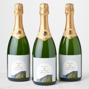Watercolor Amalfi Coast Arch Italy Lemons Wedding Sparkling Wine Label