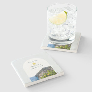 Watercolor Amalfi Coast Arch Italy Lemons Wedding Stone Coaster