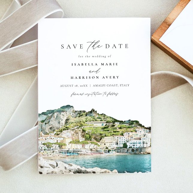 Watercolor Amalfi Coast Italy Save the Date Invita Invitation (Creator Uploaded)