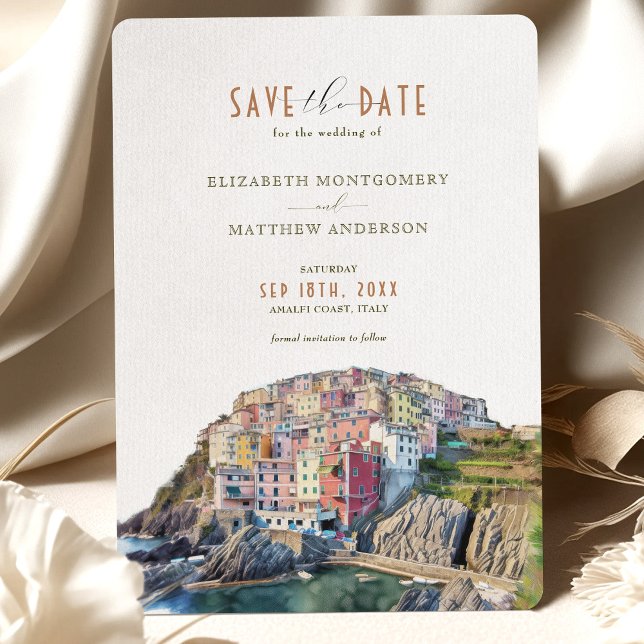 Watercolor Amalfi Coast Wedding Save The Date Card (Creator Uploaded)