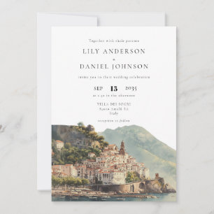 Watercolor Amalfi QR Code Italian Wedding Invitation