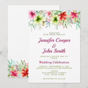 Watercolor Amaryllis Floral Spring Wedding Invitation