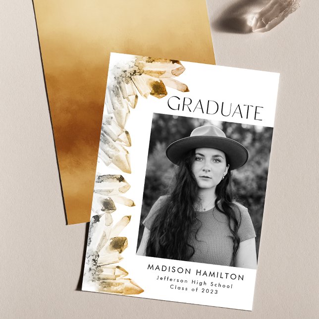 Watercolor Amber Gold Crystal Photo Graduation Announcement (Creator Uploaded)