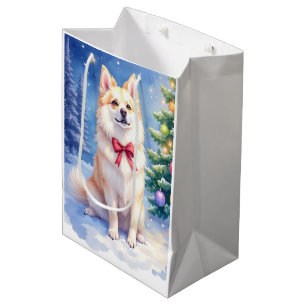 Watercolor American Eskimo Dog Sparkling Christmas Medium Gift Bag