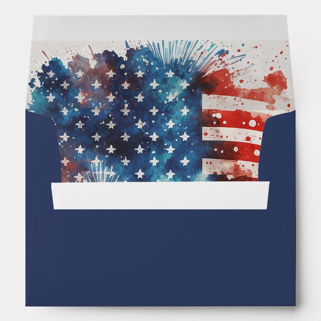 Watercolor American Flag 4th of July Patriotic  Envelope (Back (Bottom))