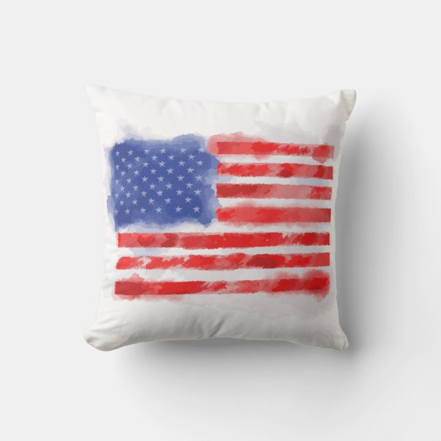 Watercolor American Flag for Veterans and Patriots Cushion (Front)