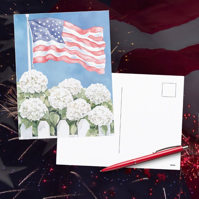 Watercolor American Flag Hydrangeas Americana Postcard (Creator Uploaded)