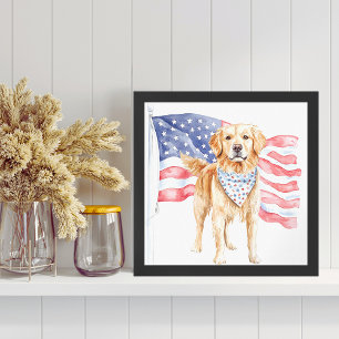 Watercolor American Flag Patriotic Dog Square Poster