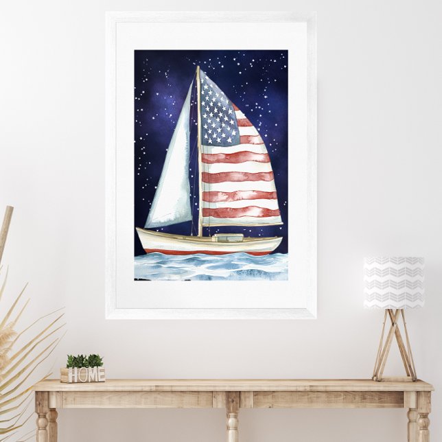 Watercolor American Flag Sailing under the Stars Poster (Creator Uploaded)