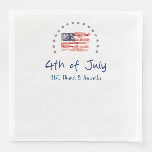 Watercolor American Flag with Stars Napkin (Front)