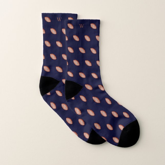 Watercolor American Football Monogram Initial Blue Socks (Pair)