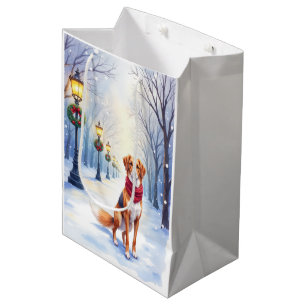 Watercolor American Foxhound Snowy Lamppost Medium Gift Bag