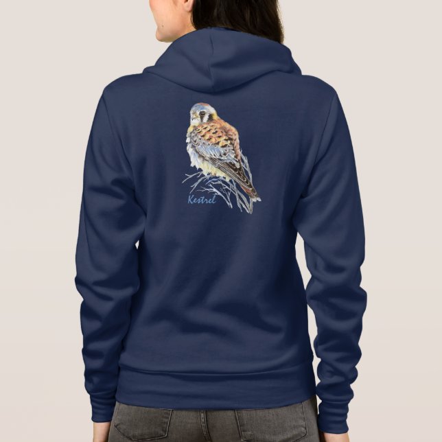 Watercolor American Kestrel Falcon Bird Hawk Hoodie (Back)