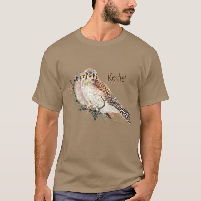 Watercolor American Kestrel Falcon Bird Hawk  T-Shirt (Front)