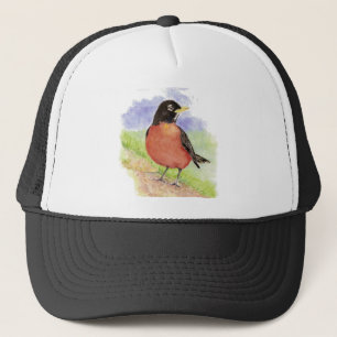 Watercolor American Robin Garden Bird Nature Art Trucker Hat