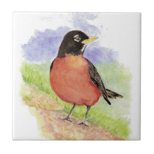 Watercolor American Robin Wildlife Nature art Tile