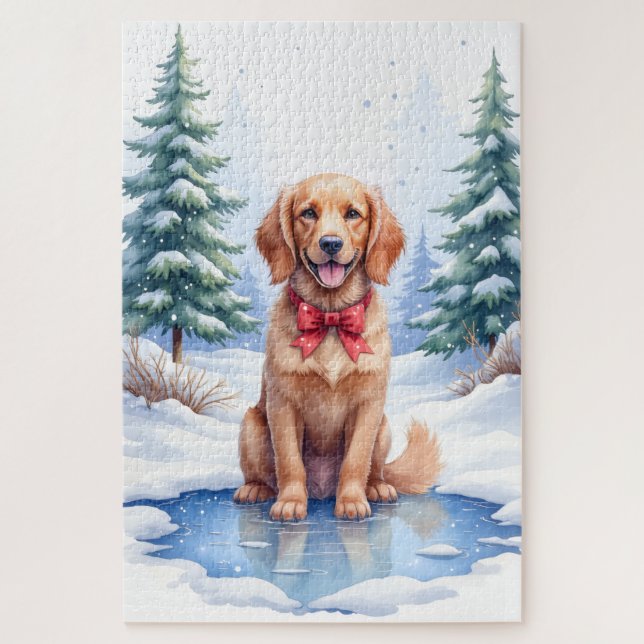 Watercolor American Water Spaniel Frozen Pond Jigsaw Puzzle (Vertical)