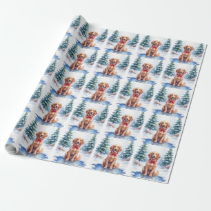 Watercolor American Water Spaniel Frozen Pond Wrapping Paper