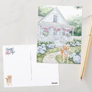 Watercolor Americana Country Cottage Happy 4th Postcard
