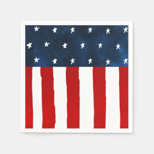Watercolor Americana Style Red White Blue USA Flag Napkin