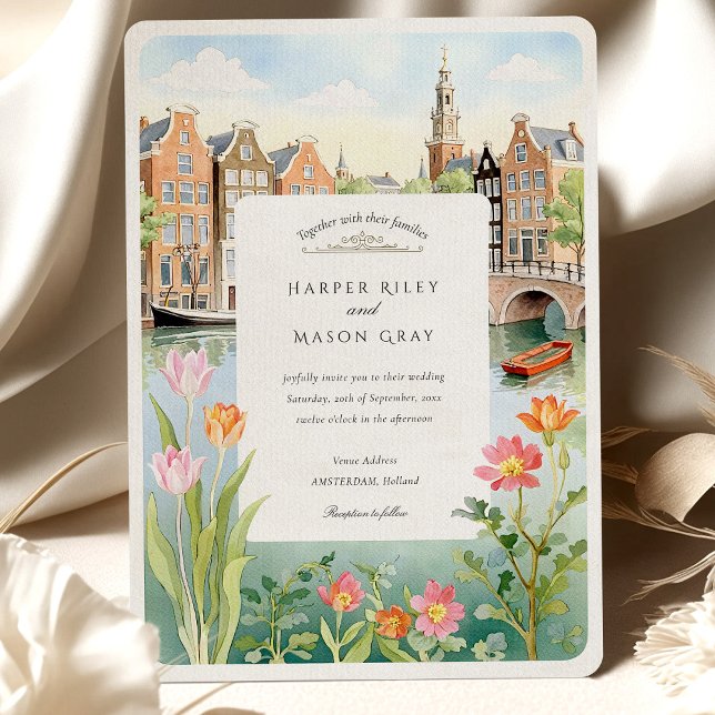 Watercolor Amsterdam Holland Wedding Invitation (Creator Uploaded)