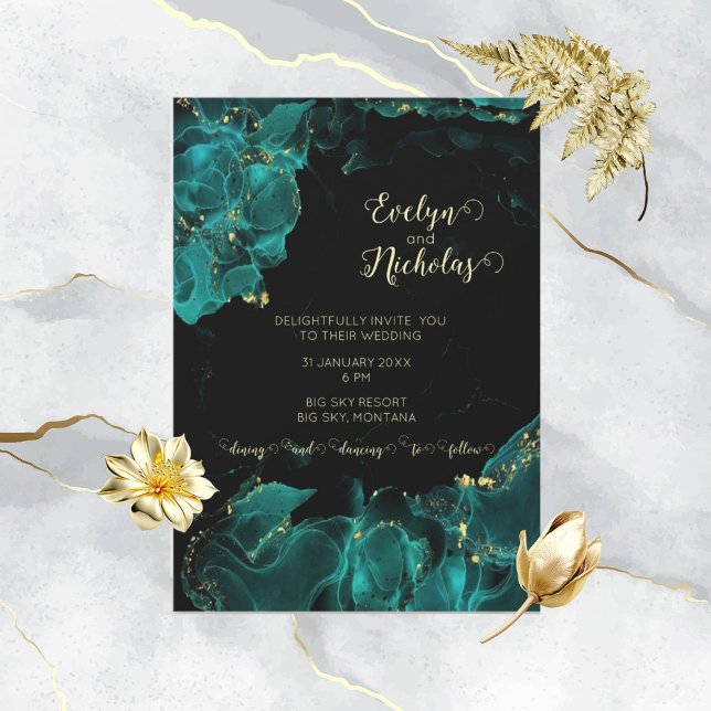 Watercolor Anastasia Black and Green Invitation (Creator Uploaded)