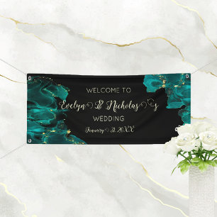 Watercolor Anastasia Black and Green Wedding Banner