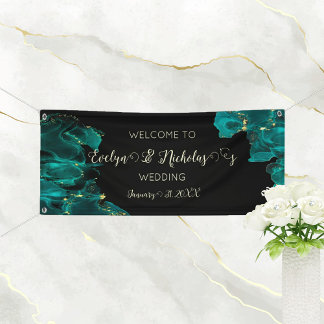 Watercolor Anastasia Black and Green Wedding Banner