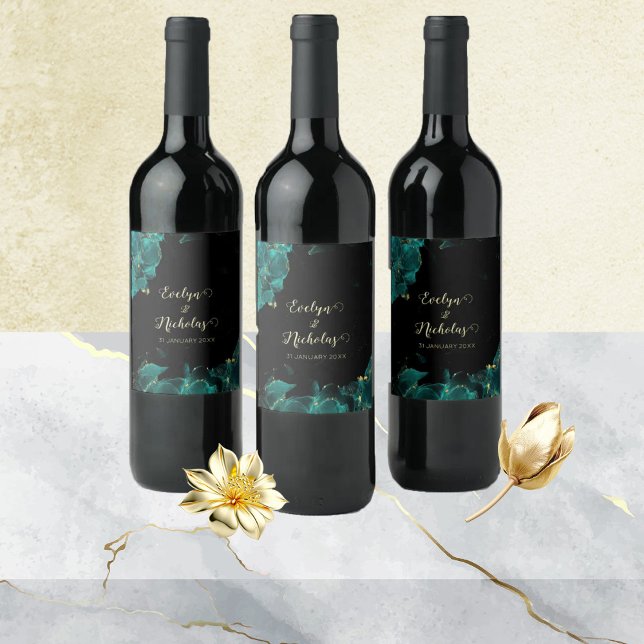 Watercolor Anastasia Black and Green Wine Labels (Creator Uploaded)