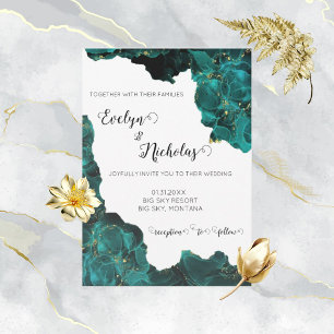 Watercolor Anastasia Black & Green Invitation