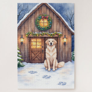 Watercolor Anatolian Shepherd Dog Rustic Barn Jigsaw Puzzle