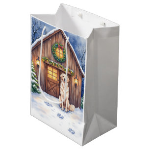 Watercolor Anatolian Shepherd Dog Rustic Barn Medium Gift Bag