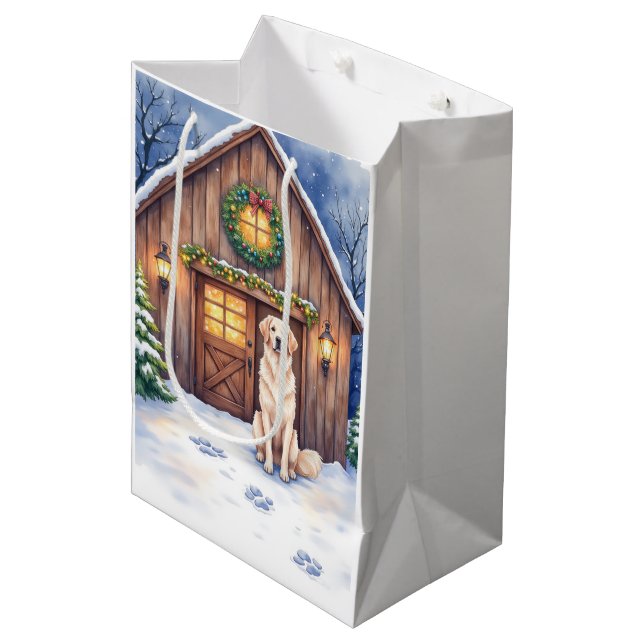 Watercolor Anatolian Shepherd Dog Rustic Barn Medium Gift Bag (Front Angled)