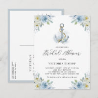 Watercolor Anchor and Blue Flowers Bridal Shower