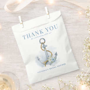 Watercolor Anchor Blue White Floral Bridal Shower Favour Bags