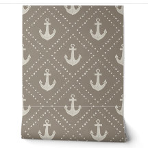 Watercolor Anchor Diamond Dark Beige Coastal