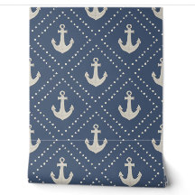 Watercolor Anchor Diamond Navy Coastal