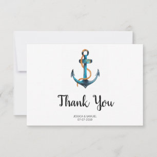 Watercolor Anchor Modern Nautical Wedding Thank You Card