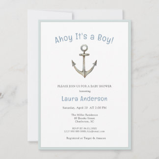 Watercolor Anchor Nautical Baby boy Baby shower  Invitation