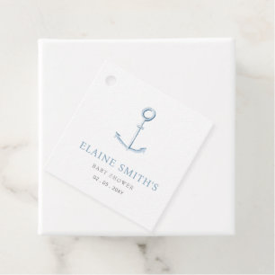 Watercolor Anchor Nautical Blue Beach Baby Shower Favour Tags