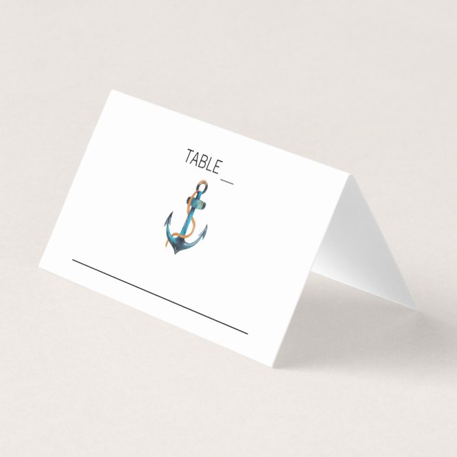Watercolor Anchor Nautical Wedding Place Cards (Front)