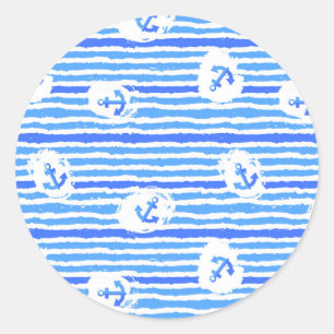 Watercolor Anchor Pattern 1 Classic Round Sticker