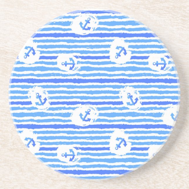 Watercolor Anchor Pattern 1 Coaster (Front)
